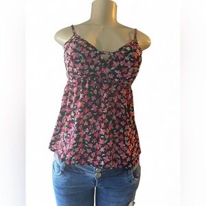 Candie's Pink and Black Floral Camisole